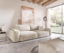 Big-Sofa Lanzo XL 270x130 cm Cord Beige mit Hocker