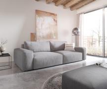 Big-Sofa Lanzo XL 270x130 cm Mikrofaser Grau mit Hocker