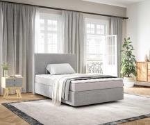 Boxspringbett Dream-Well 120x200 cm Cord Silbergrau mit Matratze und T...