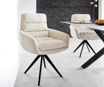Esszimmerstuhl Abelia-Flex mit Armlehnen Cord Beige Kreuzgestell kanti...