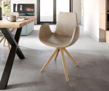 Esszimmerstuhl Ilia-Flex mit Armlehnen Mikrofaser Beige Vintage Holzge...