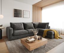 Ecksofa Isla 330x225 cm Chenille Anthrazit Ottomane rechts