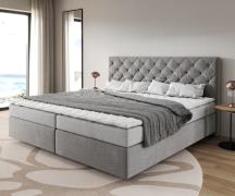 Boxspringbett Dream-Great Mikrofaser Grau 200x200 cm Bonell-Matratze P...