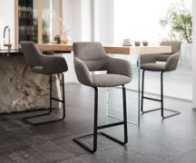 Barstuhl Yago-Flex Bouclé Silbergrau Freischwinger flach Metall Schwar...