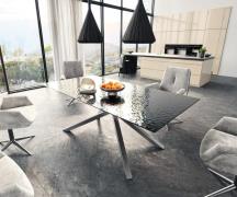 Esstisch Edge 200x100 Reliefglas Rauchschwarz 3D-Design Kreuzgestell R...