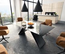 Esstisch Edge 200x100 Reliefglas Rauchschwarz 3D-Design V-Gestell Flac...