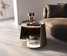 Couchtisch Daban 59x59 cm Keramik Minas Melange Weiß-Beige Gestell Met...