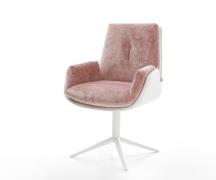 Drehstuhl Clea-Flex Materialmix Echtleder Weiß-Rosé Fußkreuz Weiß 360°...