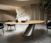 Esstisch Edge Oval 280x130x2,5 Eiche Natur Cono Metallic Silber Flow-E...