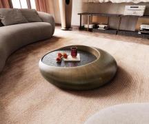 Couchtisch Blaise 100x100 cm Metallic Gold mit Reliefglas Taupe