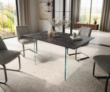 Esstisch Edge 140x90 Keramik Laminam®Nero Greco Anthrazit Gestell Glas