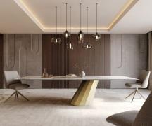 Esstisch Edge 300x100 Keramik Minas Melange Weiß-Beige Parabel Metalli...