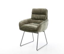 Esszimmerstuhl Abelia-Flex mit Armlehnen Chenille Olive Kufengestell S...