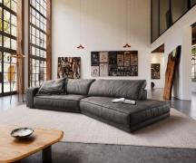 Big-Sofa Snoosh 400x150 cm Mikrofaser Schwarz Vintage Recamiere rechts