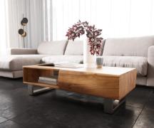 Couchtisch New Live-Edge 115x60 cm Akazie Natur 2 Schubladen 1 Fach Ku...