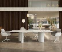 Esstisch Edge 300x100 Keramik Calacatta Luxe Weiß-Gold-Grau Troa Metal...