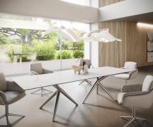 Esstisch Edge 300x100 Keramik Laminam®Statuarietto Weiß Estelar rund E...