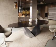 Esstisch Edge Oval 280x130 Reliefglas Rauchschwarz 3D-Design Prisma Me...