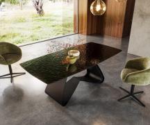 Esstisch Edge Boot 200x100 Reliefglas Rauchschwarz 3D-Design W-Gestell...