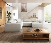 Wohnlandschaft Sirpio 300x210 cm Bouclé Creme-Weiß Recamiere variabel