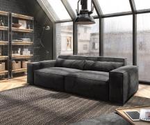 Big-Sofa Sirpio 230x90 cm Mikrofaser Schwarz mit Hocker