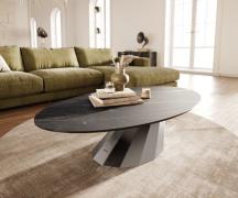 Couchtisch Edge Oval 140x80 cm Keramik Laminam® Noir Desir Braun Parab...