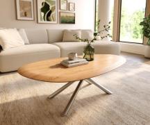 Couchtisch Edge Oval 140x75 cm Eiche Natur Runde Kante Sarity Edelstah...