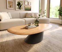 Couchtisch Edge Oval 140x75 cm Eiche Natur Runde Kante Conis Metall Sc...