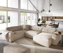 Wohnlandschaft Sirpio 300x210 cm Cord Beige Recamiere variabel mit Hoc...