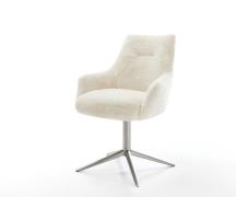 Drehstuhl Alja-Flex mit Armlehnen Plüsch Creme-Weiß Fußkreuz Edelstahl...