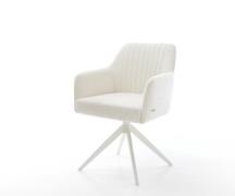 Drehstuhl Greg-Flex Bouclé Soft Beige Kreuzgestell breit Weiß 360° dre...