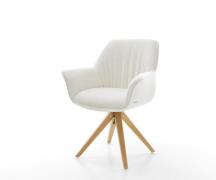 Drehstuhl Keila-Flex mit Armlehnen Bouclé Soft Beige Holzgestell kanti...