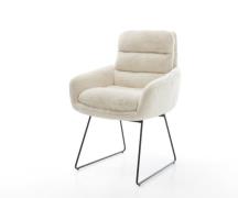 Esszimmerstuhl Abelia-Flex mit Armlehnen Plüsch Creme-Weiß Kufengestel...