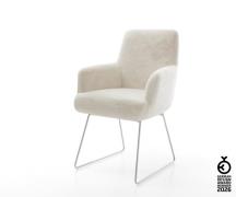 Esszimmerstuhl Heira-Flex mit Armlehnen Plüsch Creme-Weiß Kufengestell...