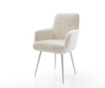 Esszimmerstuhl Heira-Flex mit Armlehnen Plüsch Creme-Weiß 4-Fuß konisc...