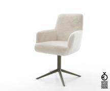 Drehstuhl Heira-Flex mit Armlehnen Plüsch Creme-Weiß Fußkreuz Effektfi...