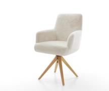 Drehstuhl Heira-Flex mit Armlehnen Plüsch Creme-Weiß Holzgestell kanti...