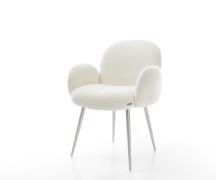 Esszimmerstuhl Nube-Flex mit Armlehnen Bouclé Soft Beige 4-Fuß konisch...