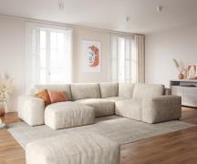 Wohnlandschaft Lanzo 300x210 cm Cord Beige Recamiere variabel mit Hock...