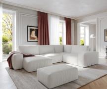 Wohnlandschaft Lanzo 300x210 cm Bouclé Creme-Weiß Recamiere variabel m...