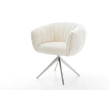 Drehstuhl Jada-Flex Bouclé Weiß Kreuzgestell breit Edelstahl 360° dreh...
