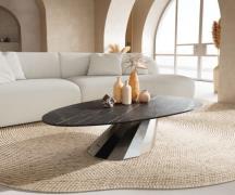 Couchtisch Edge Oval 140x75 cm Keramik Laminam® Noir Desir Braun Parab...