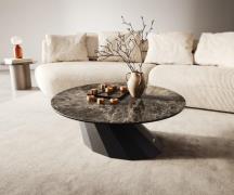 Couchtisch Edge Rund 90x90 cm Keramik Emperador Extra Lucidato Dunkelb...