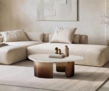 Couchtisch Marvello 100x50 cm Marmor Weiß Metall Gold Ombre