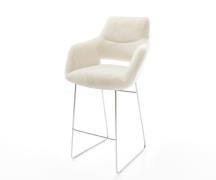 Barstuhl Yago-Flex Plüsch Creme-Weiß Kufengestell Edelstahl Silberfarb...