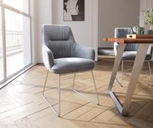 Esszimmerstuhl Zelia-Flex mit Armlehnen Samt Grau Kufengestell Edelsta...