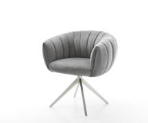 Drehstuhl Jada-Flex Samt Grau Kreuzgestell breit Edelstahl 360° drehba...