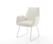 Esszimmerstuhl Zoa-Flex Bouclé Weiß Kufengestell Edelstahl Taschenfede...
