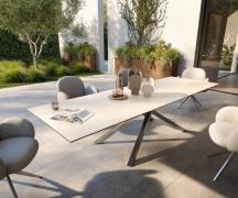 Outdoortisch Edge 300x100 cm Keramik Laminam® Travertino Bianco Creme-...