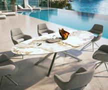 Outdoortisch Edge Oval 280x130 cm Keramik Minas Melange Weiß-Beige Kre...